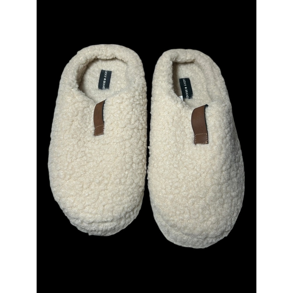 Lucky Brand Mens Sherpa Slippers Cream Faux Shearling House Shoes Size L 11-12